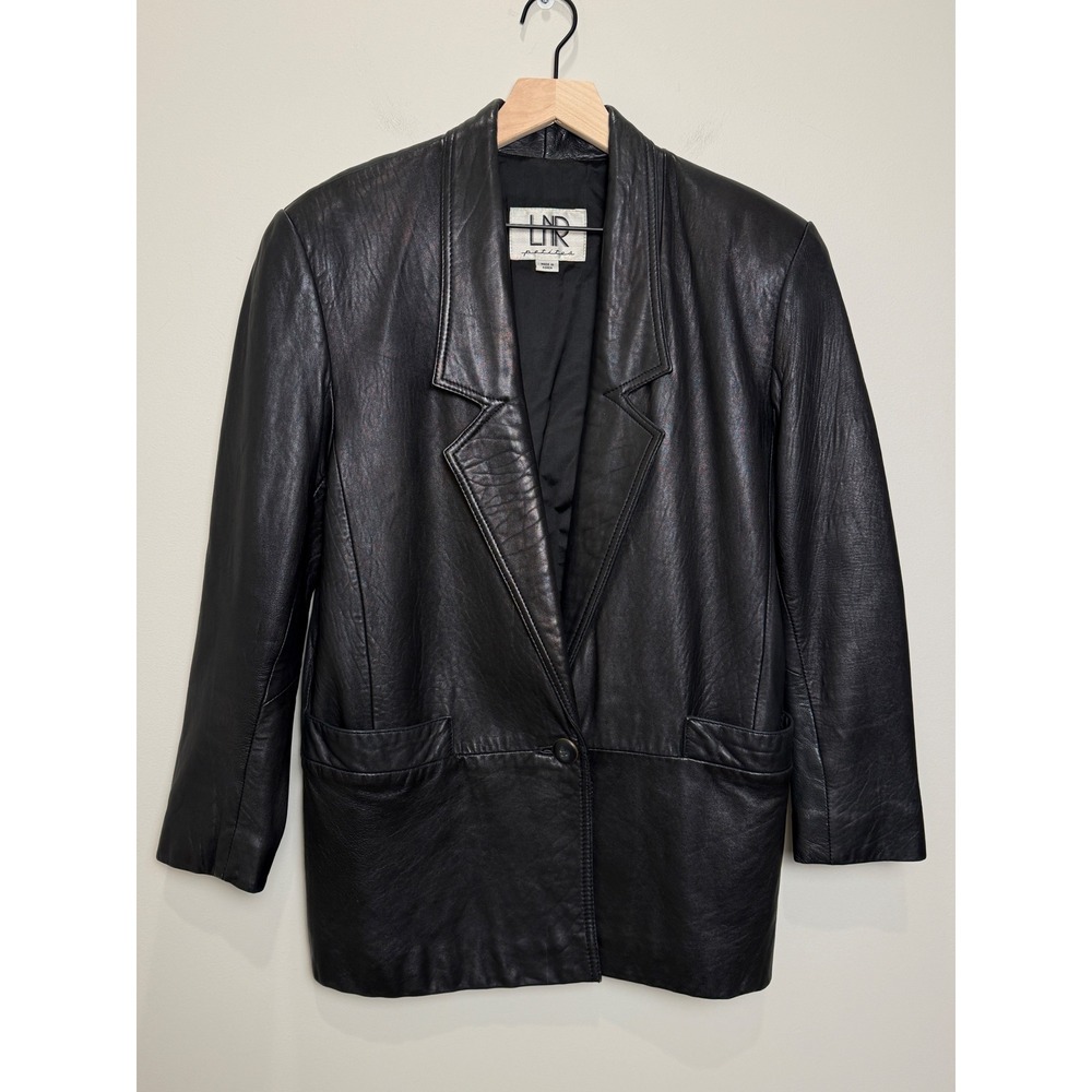 VTG LNR Petites S Genuine Leather Oversized Black Blazer Jacket Vintage 80s 90s